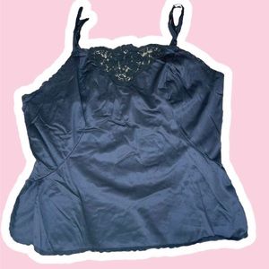 Vintage Black Cami Adjustable Straps Silky Touch Lace Trim 100% Nylon Sears Sexy